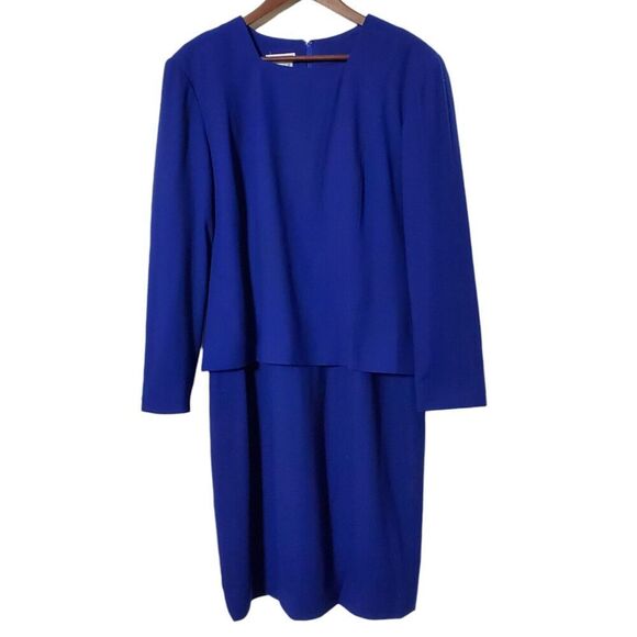 VTG Talbots Midi Dress 16 Blue Blouson Long Sleeve Office Career  Church Womens - Picture 1 of 8